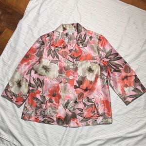 Floral Pink & Coral Short Button-Front Blazer by St. John Collection